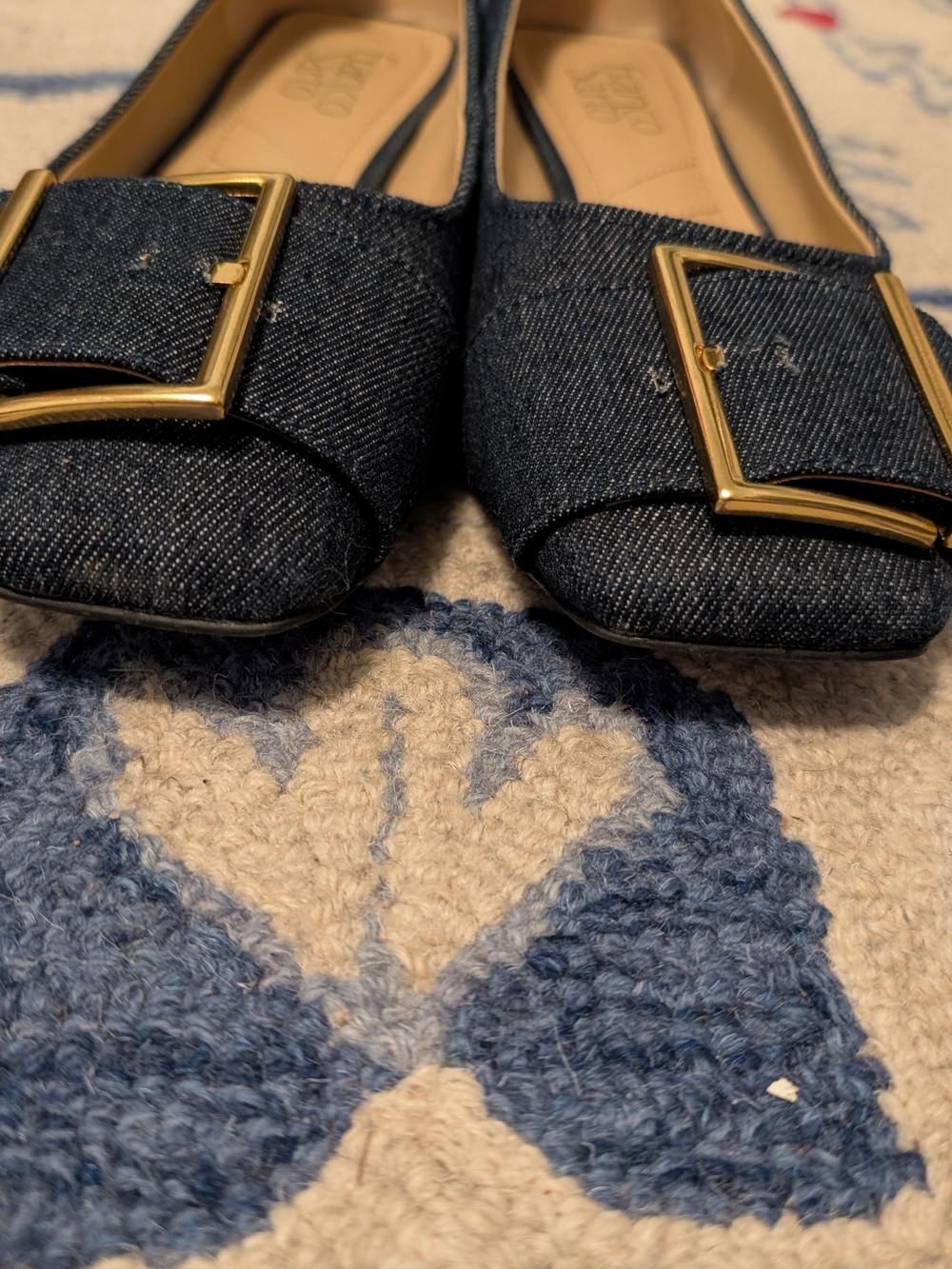 Franco Sarto Navy Denim Buckle Flats - Picture 3 of 7